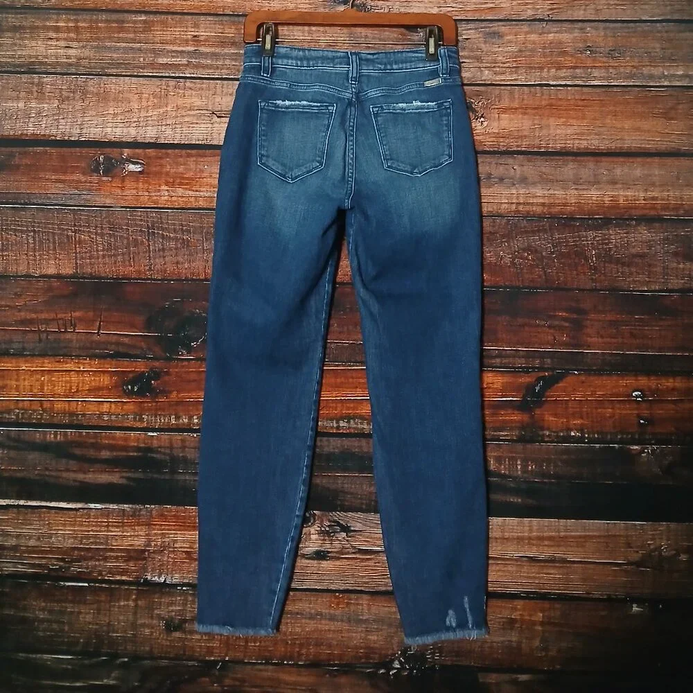 Kancan Jeans 27 7 Mom Raw Hem Distressed Dark Wash Denim Stretch
